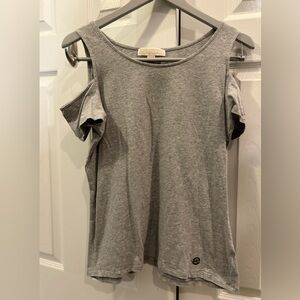 Michael Kors Gray Flutter Sleeve Cut Out Tee